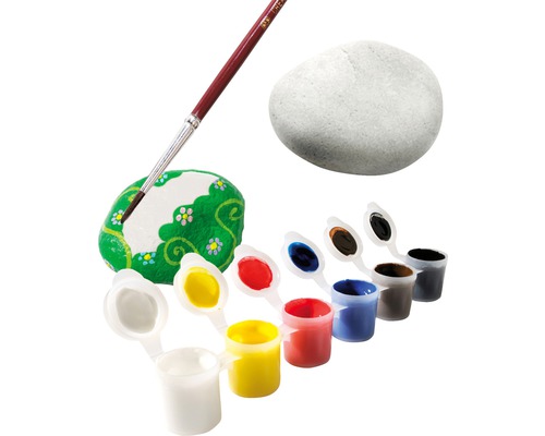 Steine bemalen Set mit Farben, Pinsel und Stein