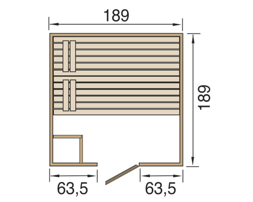 Draufsicht der Sauna mit Maßangaben