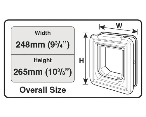 Abmessungen einer Katzenklappe: 248 mm breit und 265 mm hoch.