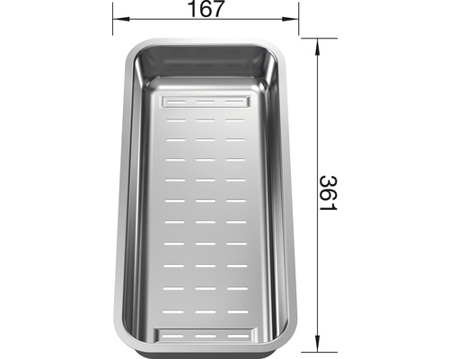 Edelstahl Abtropfschale mit den Maßen 167 mal 361 Millimeter