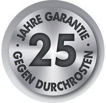 Symbol für 25 Jahre Garantie gegen Durchrosten