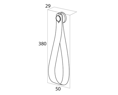 Zeichnung eines Möbelgriffs mit den Maßen 29, 380 und 50 Millimeter.