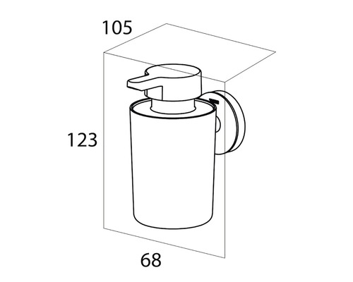 Technische Zeichnung eines Seifenspenders mit Abmessungen