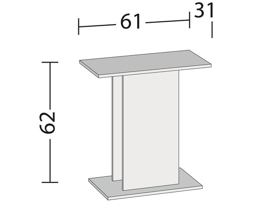 Illustration eines Beistelltisches mit Maßangaben