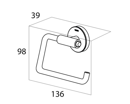 Technische Zeichnung eines Toilettenpapierhalters mit Maßangaben