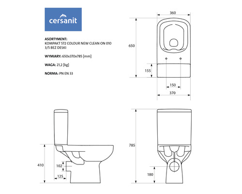 Technische Zeichnung einer Toilette mit Maßangaben