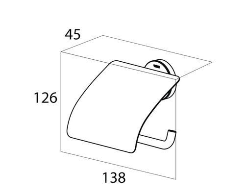 Technische Zeichnung eines Toilettenpapierhalters mit Abmessungen