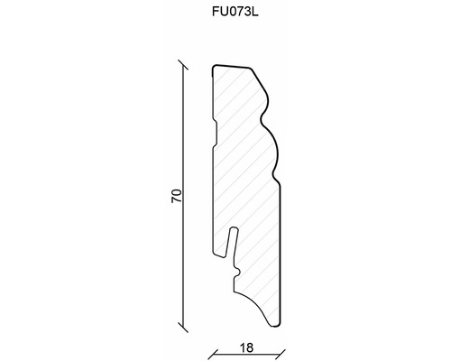 Technische Zeichnung einer Fußleiste mit den Maßen 70 x 18 Millimeter.