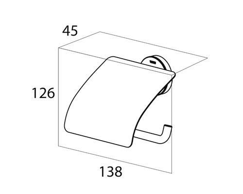 Technische Zeichnung eines Toilettenpapierhalters mit Abmessungen.