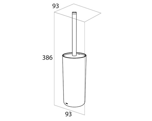 Abbildung einer Toilettenbürste mit den Maßen 93, 93 und 386