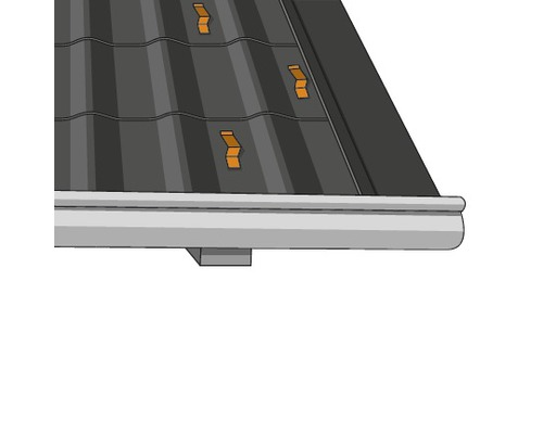 Dachrinne mit Dacheindeckung und Dachhaken.