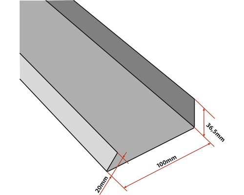 PRECIT Kantenwinkel Schürze Oxidrot RAL 3009 2000 mm x 100 mm Profilleiste mit den Maßen 100, 36,5 und 20 Millimeter