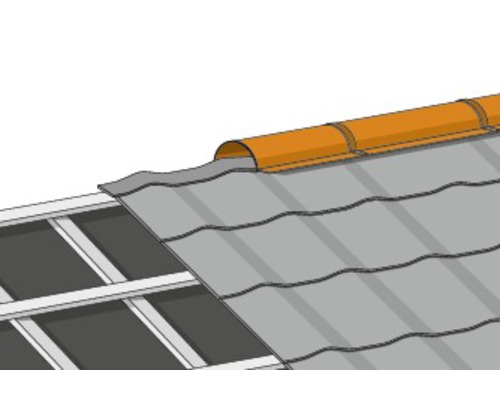 PRECIT Firstblech halbrund Oxidrot RAL 3009 2000 mm x 114 mm x 280 mm Dachkonstruktion mit Dachziegeln und Firstziegel
