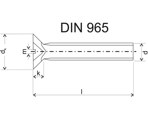 Technische Zeichnung einer Senkschraube DIN 965