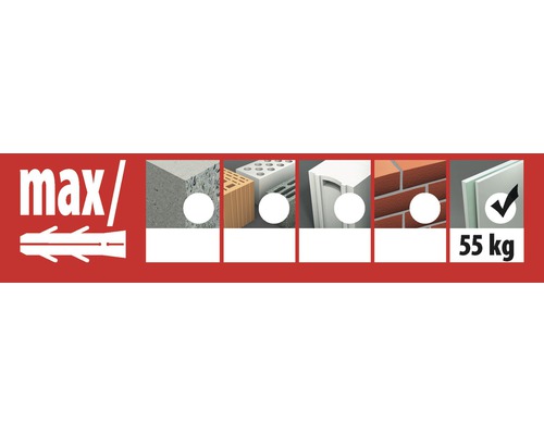 Maximale Traglast eines Dübels: 55 Kilogramm.