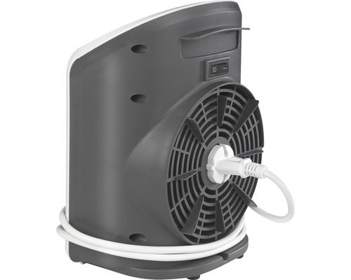 Rückansicht eines Heizlüfters mit Stecker