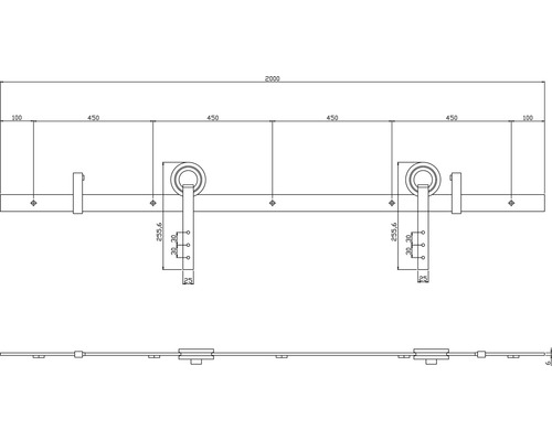 Technische Zeichnung eines Schiebetürsystems mit Maßangaben