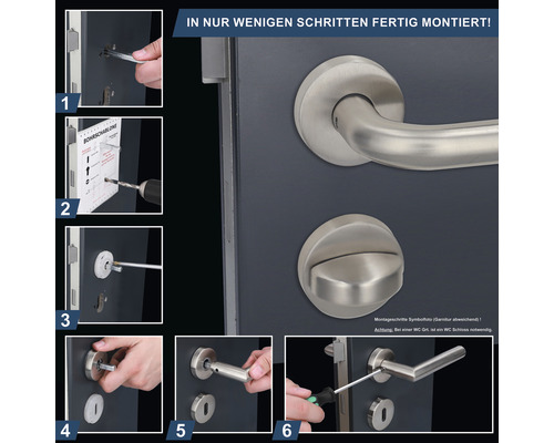 Montageanleitung für eine Türgarnitur mit wenigen Schritten.
