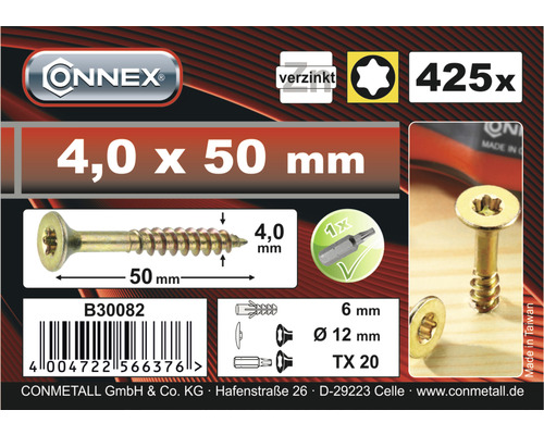 Onnex Holzschrauben 4,0 x 50 mm, 425 Stück, verzinkt