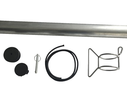 Metallstange mit Zubehör wie Gummiring, Metallhalter und Stöpsel