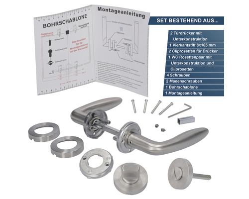 Türdrücker Set mit Montageanleitung und Bohrschablone