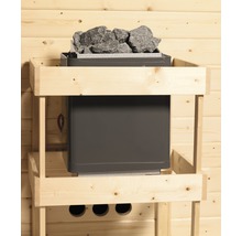 Blockbohlensauna Karibu Anja inkl. 9 kW Bio Ofen u.ext.Steuerung mit Dachkranz und Holztüre mit Isolierglas wärmegedämmt-thumb-6