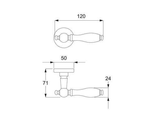 Technische Zeichnung eines Türdrückers mit Maßangaben.