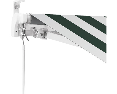 Markise mit weißen und farbigen Streifen