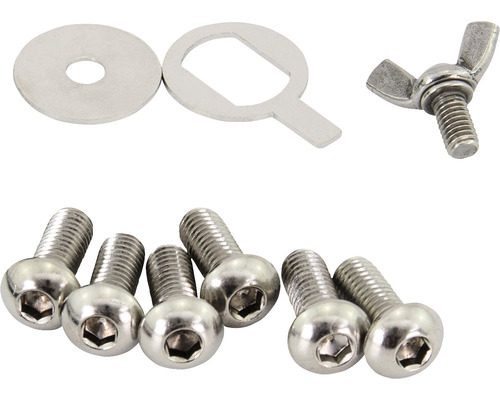 Set mit Schrauben, Unterlegscheibe, Bügelscheibe und Flügelmutter