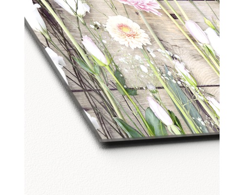Dekorative Blumen auf Holz Acrylglasbild