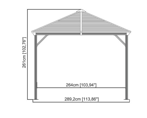 Zeichnung eines Pavillons mit Maßangaben