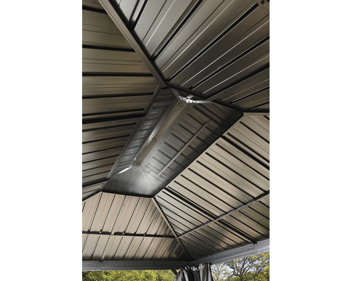 Innenansicht eines Pavillons mit Metalldach
