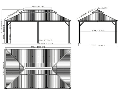 Zeichnung eines Pavillons mit Maßangaben