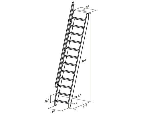 Illustration einer Raumspartreppe mit Maßangaben