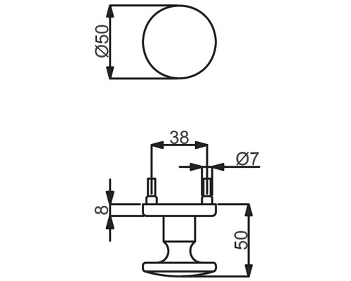 Technische Zeichnung eines Möbelknopfs mit Maßangaben