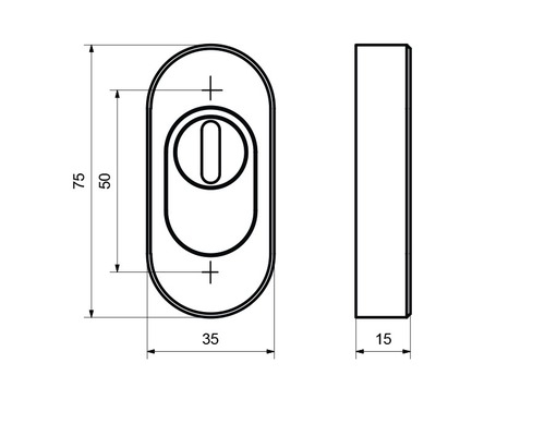 Technische Zeichnung eines Türbeschlags mit Maßangaben.