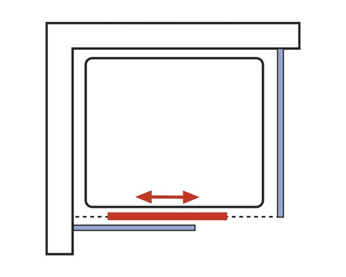 Illustration einer Schrankanpassung mit Pfeilen, die eine seitliche Bewegung andeuten