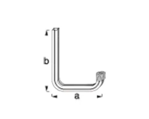 Abbildung einer L-förmigen Rohrbiegung mit Maßangaben.