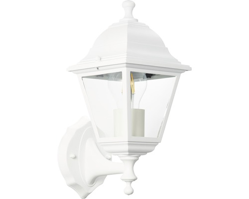 Weiße Wandleuchte im Laternenstil mit klarem Glas