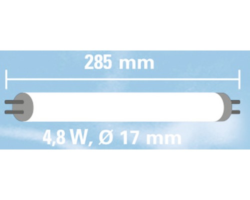 Abbildung einer 285 Millimeter Leuchtstoffröhre mit 4,8 Watt und 17 Millimeter Durchmesser