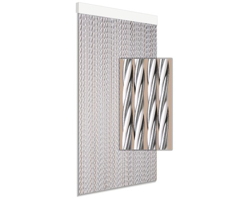 Vorhang aus gedrehten Schnüren mit weißer Aufhängeschiene