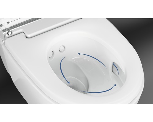 Nahaufnahme einer Toilette mit Bidetfunktion und Wasserstrahldüsen
