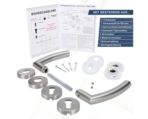 Türdrücker Set inklusive Montageanleitung und Bohrschablone