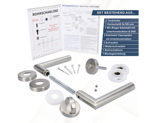 Edelstahl Türbeschlagset mit Montageanleitung und Bohrschablone