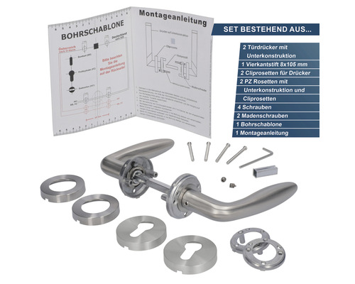 Türdrücker Set mit Montageanleitung und Bohrschablone