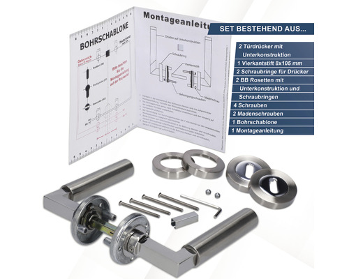 Türdrücker Garnitur mit Montageanleitung und Zubehör