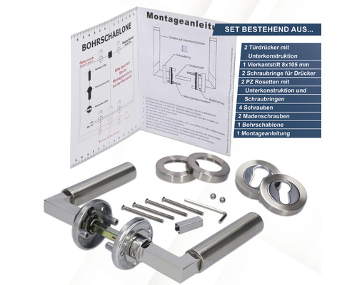Türdrücker Set mit Montageanleitung und Bohrschablone