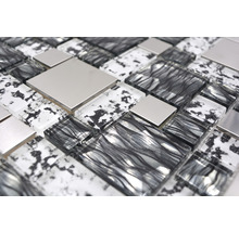 Glasmosaik mit Metall Crystal XCM MC629 30,0x30,0 cm schwarz silber-thumb-9