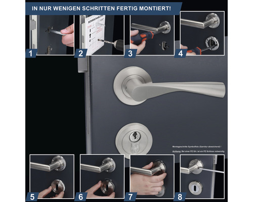 Montageanleitung für eine Türgarnitur mit Türdrücker und Rosettenbeschlag