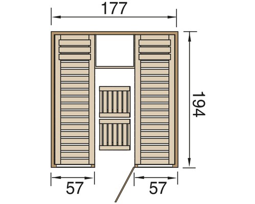 Grundriss einer Sauna mit Maßangaben